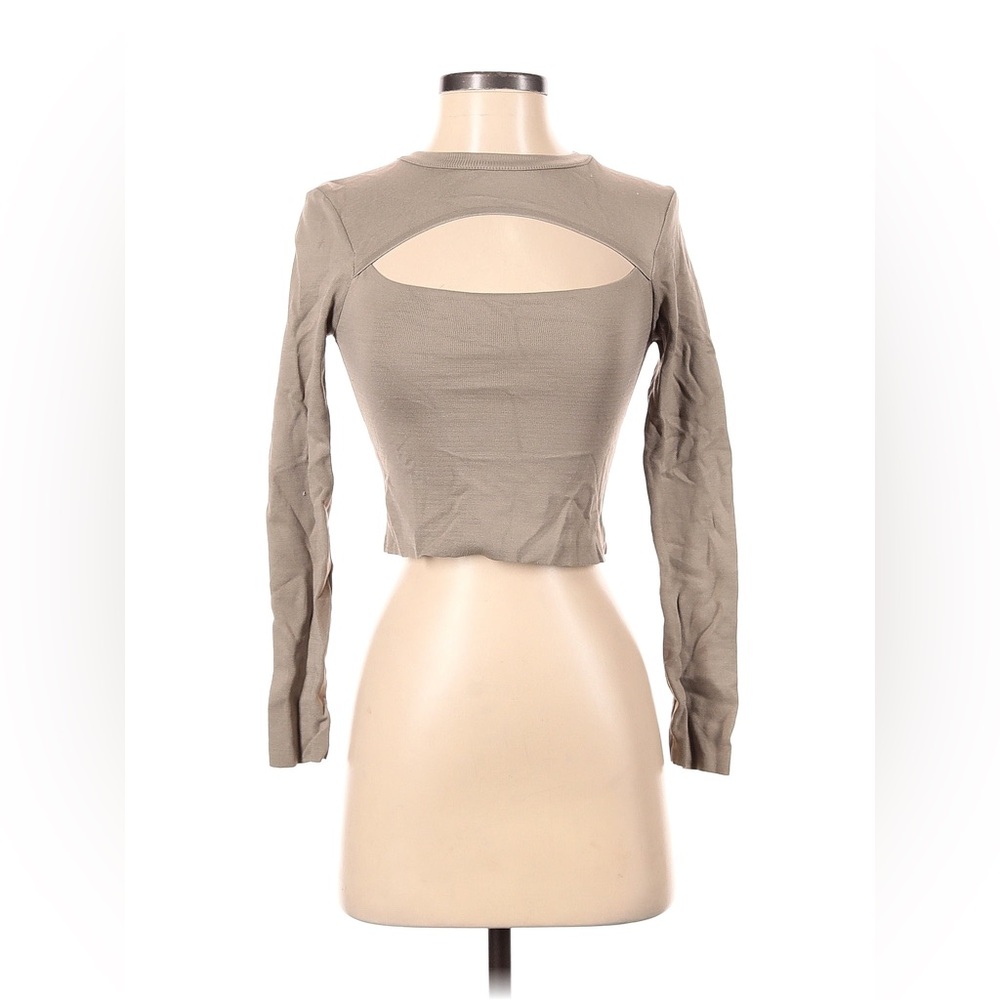 Zara Tan Long Sleeve Crop Top